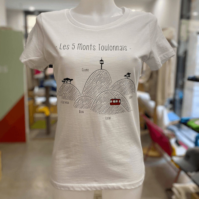 Tee shirt femme blanc "5 Monts Toulonnais" en coton bio By LMS Toulon