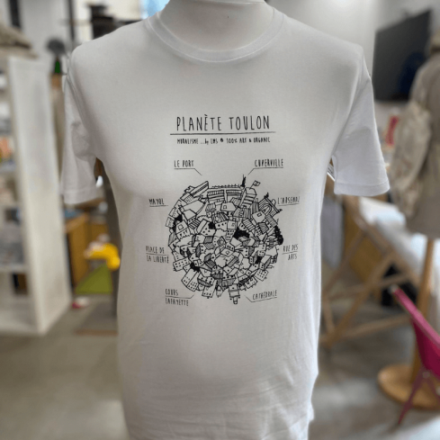 tee shirt blanc coton bio unisexe "Planète Toulon" By LMS Toulon