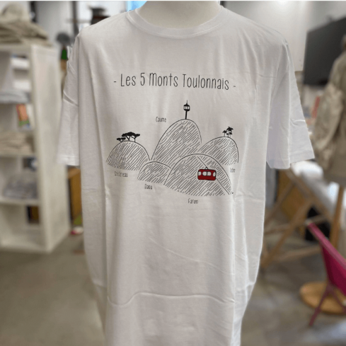Tee shirt Toulon unisexe blanc "5 Monts Toulonnais" en coton bio By LMS