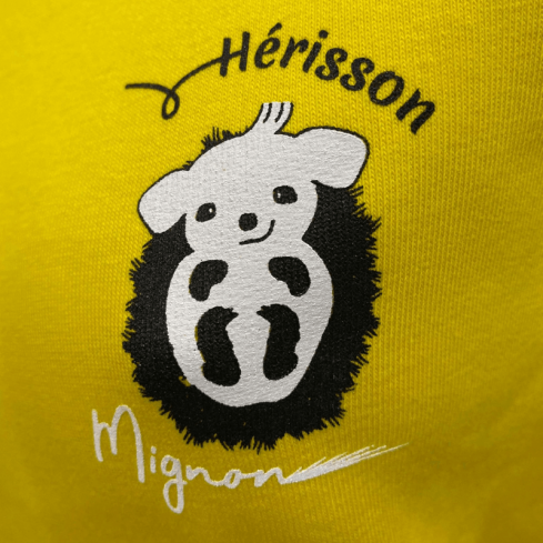 sweat molletonné unisexe sportswear "Hérisson Mignon" jaune en coton bio By LMS
