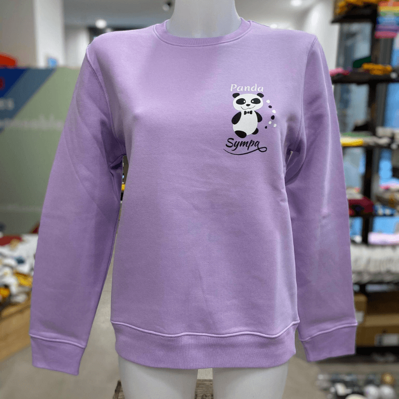 sweat coton bio molletonné unisexe sportswear "Panda Sympa" couleur lavande By LMS
