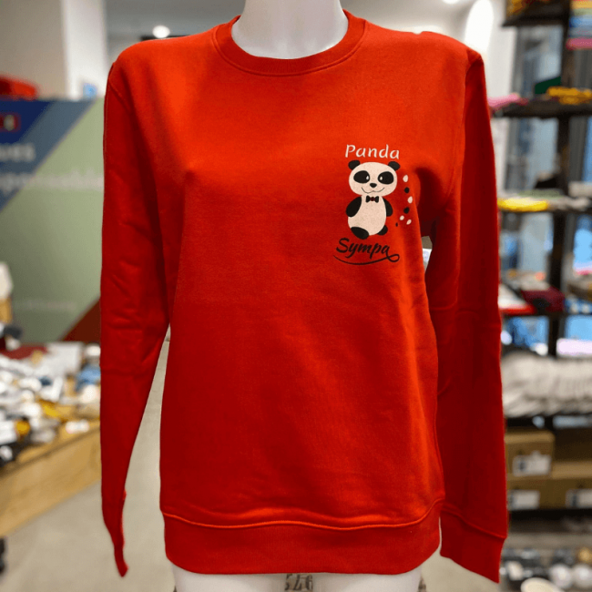 sweat molletonné unisexe sportswear "Panda Sympa" rouge en coton bio By LMS
