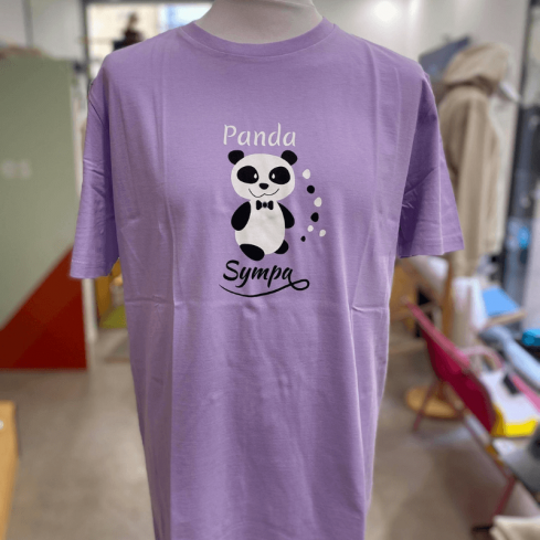 tee shirt couleur lavande sportswear "Panda Sympa" Lavande en coton bio By LMS