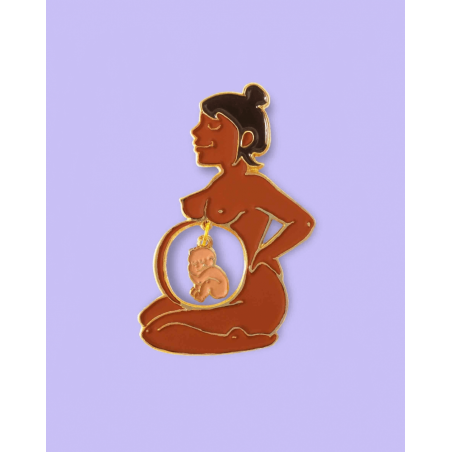 Pin's coucou suzette femme enceinte noire et bébé métisse