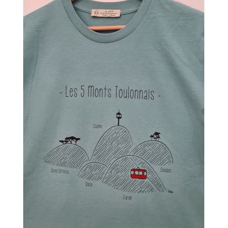 Tee shirt unisexe stylé "5 Monts Toulonnais" en coton bio vert By LMS made in Toulon France