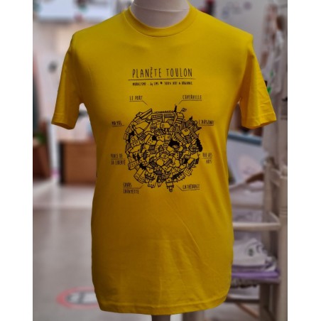 t-shirt unisexe stylé jaune citron Planète Toulon en coton bio par By LMS