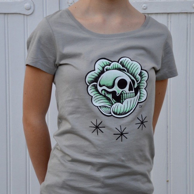 Tee shirt cintré femme "Skull chou vert"