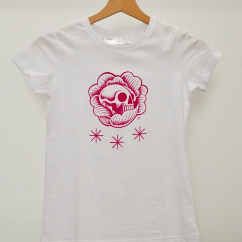 Tee shirt enfant en coton bio "Skull chou fuchsia"