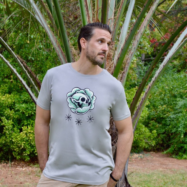 Tee shirt coton biologique homme "Skull chou vert"