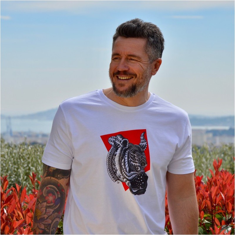 Tee shirt coton biologique pour homme "Guell tooth rouge"